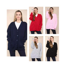 New Ladies 5 Button Cardigan Women Oversize Plain Long Sleeve Knitted Outwear UK