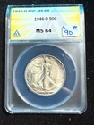1946 D WALKING LIBERTY HALF DOLLAR ANACS MS 64