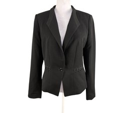 White House Black Market 6 Blazer Black Single Button Long Sleeve Ribbon Detail