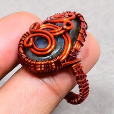 Blue Fire Labradorite Gemstone Handmade Wire Wrap Copper Jewelry Ring 8" PG 790