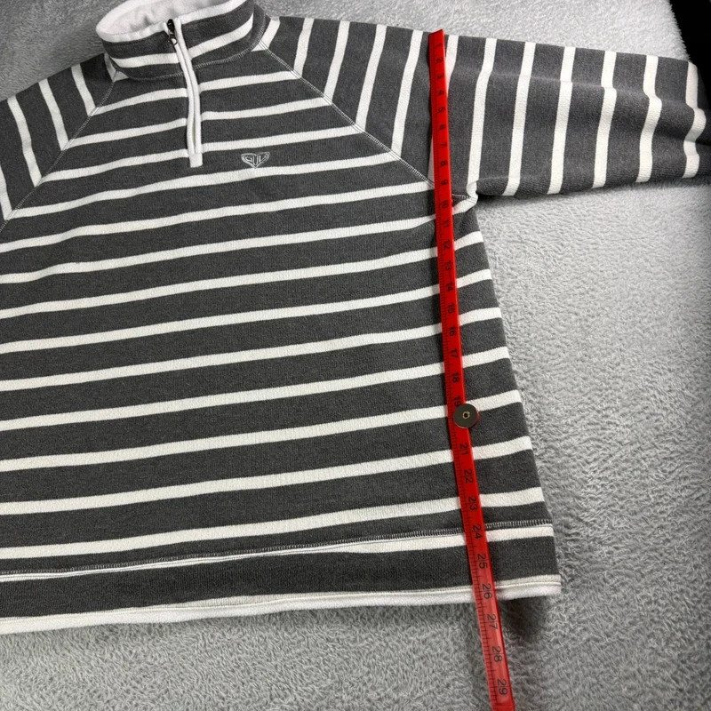 Women's Vintage GUL Striped Half Zip Sweatshirt Grey White XXL image 7
