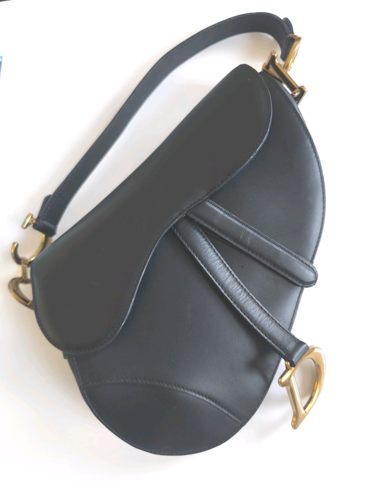 Authentic DIOR Saddle Bag Black Calfskin Gold Hardware Handbag Iconic
