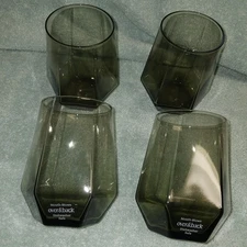 Forest Green Mouth Blown Stemless Whiskey Glass Set.  14oz Over&Back. 4 New