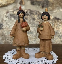Suzi Skoglund Thanksgiving Native American Indian Girl & Boy Figurines - 3.5" H