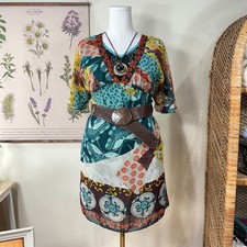 Y2k Patchwork Floral Butterfly Mini Babydoll Dress Boho Hippie Whimsy Fairy M