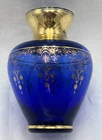Vtg Vecchia Murano Vase Cobalt Blue Glass Gold Gilt 5"