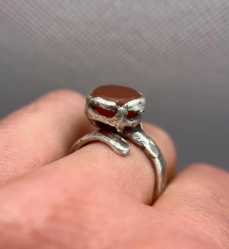 Anello in Argento 925 in Stile Antico con Apale di Fuoco Messicana ct 4,7 - 20 - Immagine 4 di 4