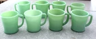 8  VTG Glass Fire king Jadeite Green D Handle Coffee Cup Mug Ring & Flat Bottom