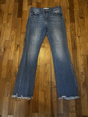 KanCan Medium Wash Flared Fringe Hem Denim Jeans Women's size 8/28