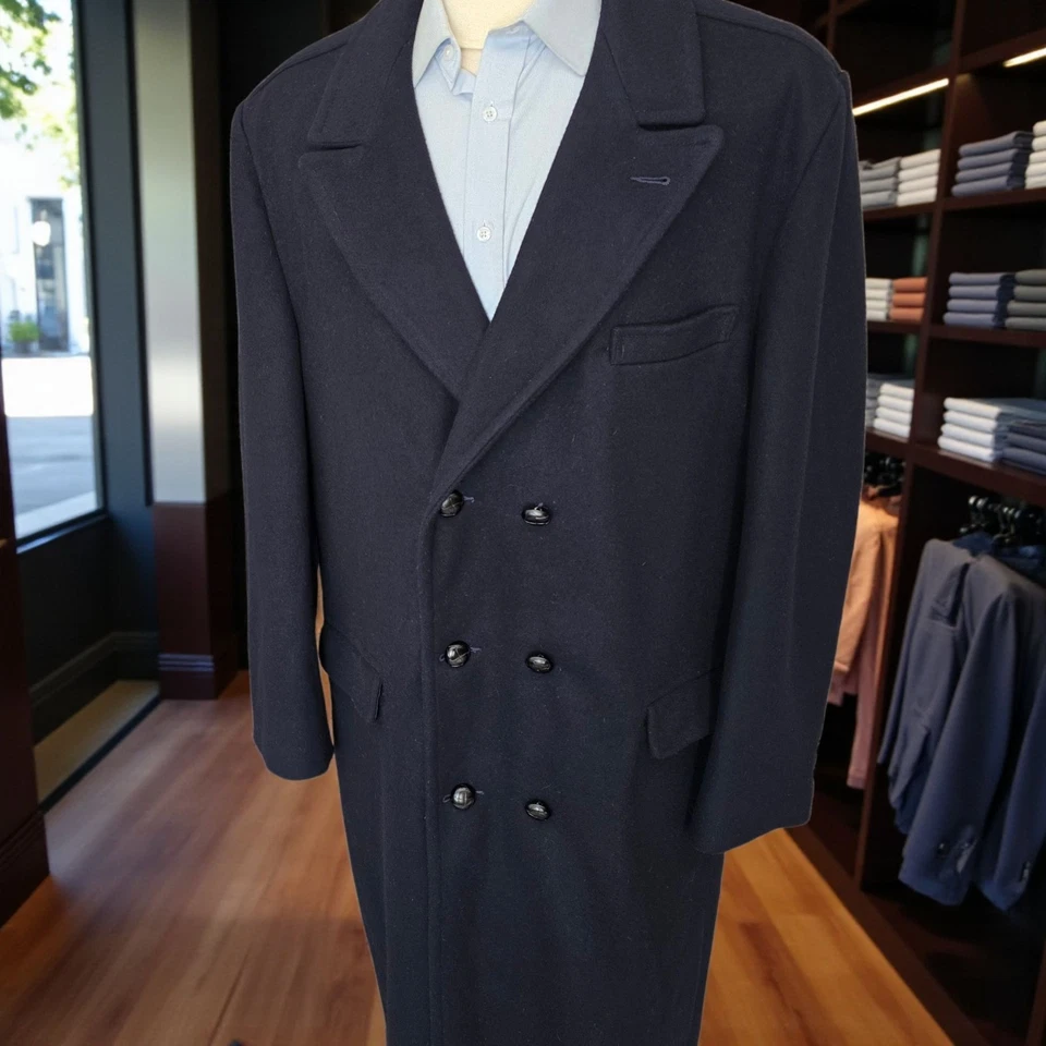 Abrigo Vintage Doble Pecho Pico Solapa 50r Azul Marino Chesterfield Foto 3 de 4