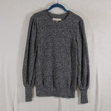 LOFT Gray White Knit Marled Pullover Sweater Crew Neck Long Sleeve Size S