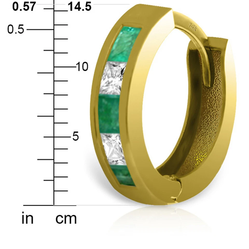 Pendientes de aro de oro macizo de 14K de 1,26 quilates con topacio blanco esmeralda natural Foto 4 de 4