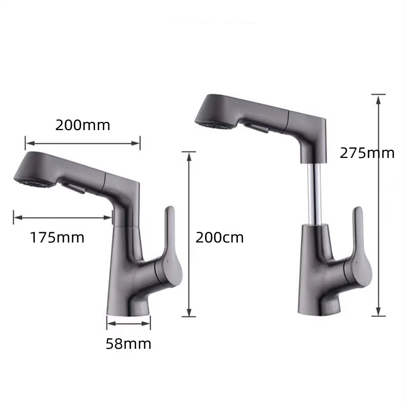 Sink Basin Tap Kitchen Pull Out Taps 360° Rotatable Brass Faucet Bathroom Faucet - Image 2 of 4
