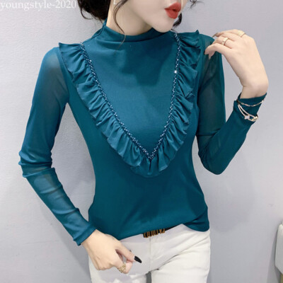 Western Women Long Sleeve Slim Basic Party Cocktail Pullover Tops Blouse T-shirt