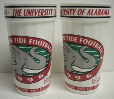 Lot of 2 Vintage 1996 Alabama Crimson Tide Football Plastic Cups 90s Bama VTG UA