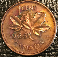 OBVERSE TONER AU 1963 CANADA SMALL ONE 1 CENT COIN-MAR221