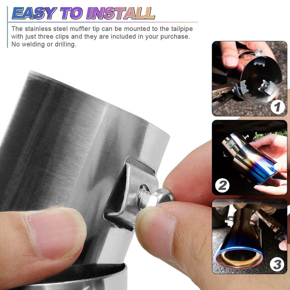 Silenciador tubo escape trasero coche punta azul redondo acero inoxidable accesorios Foto 3 de 4