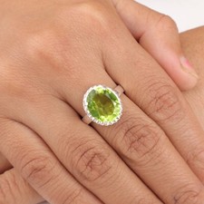 Peridot Gemstone 925 Sterling Silver Jewelry Handmade Statement Ring For Gift