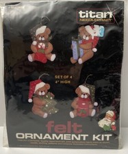 Titan Needlecraft Felt Ornament Kit 466 Christmas Teddy Bears NOS 4 Ornaments