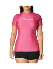 O'Neill Women's Basic Skins UPF 50 Short Sleeve Rash Guard X-Small Fox Pink