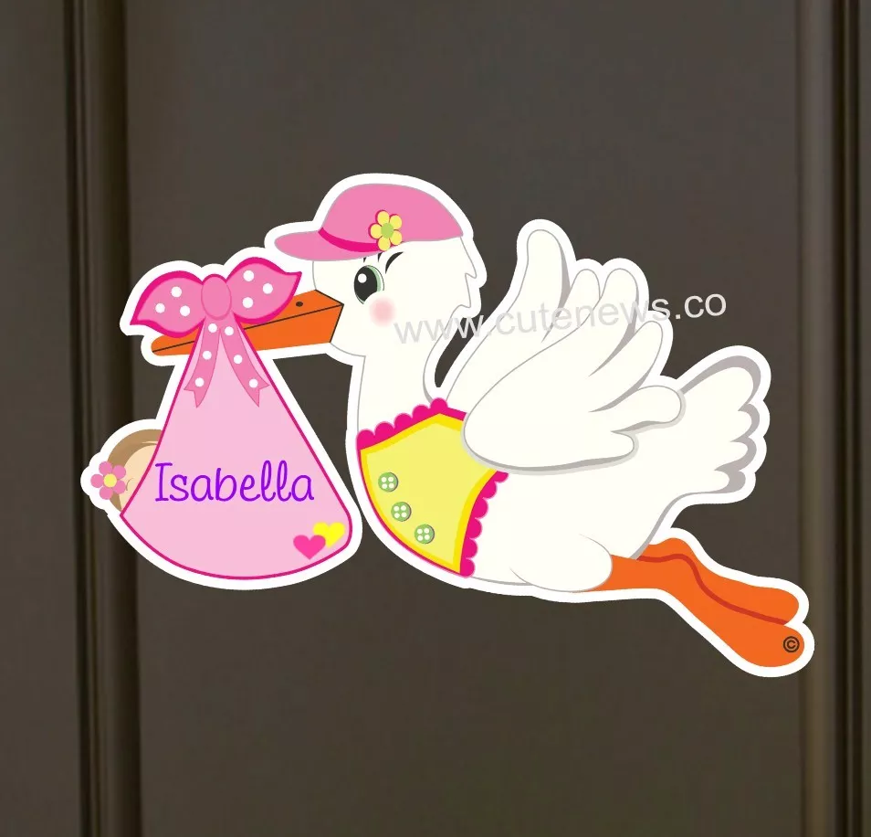 It s a Girl Stork Custom Sign New Baby Door Hanger Welcome Birth