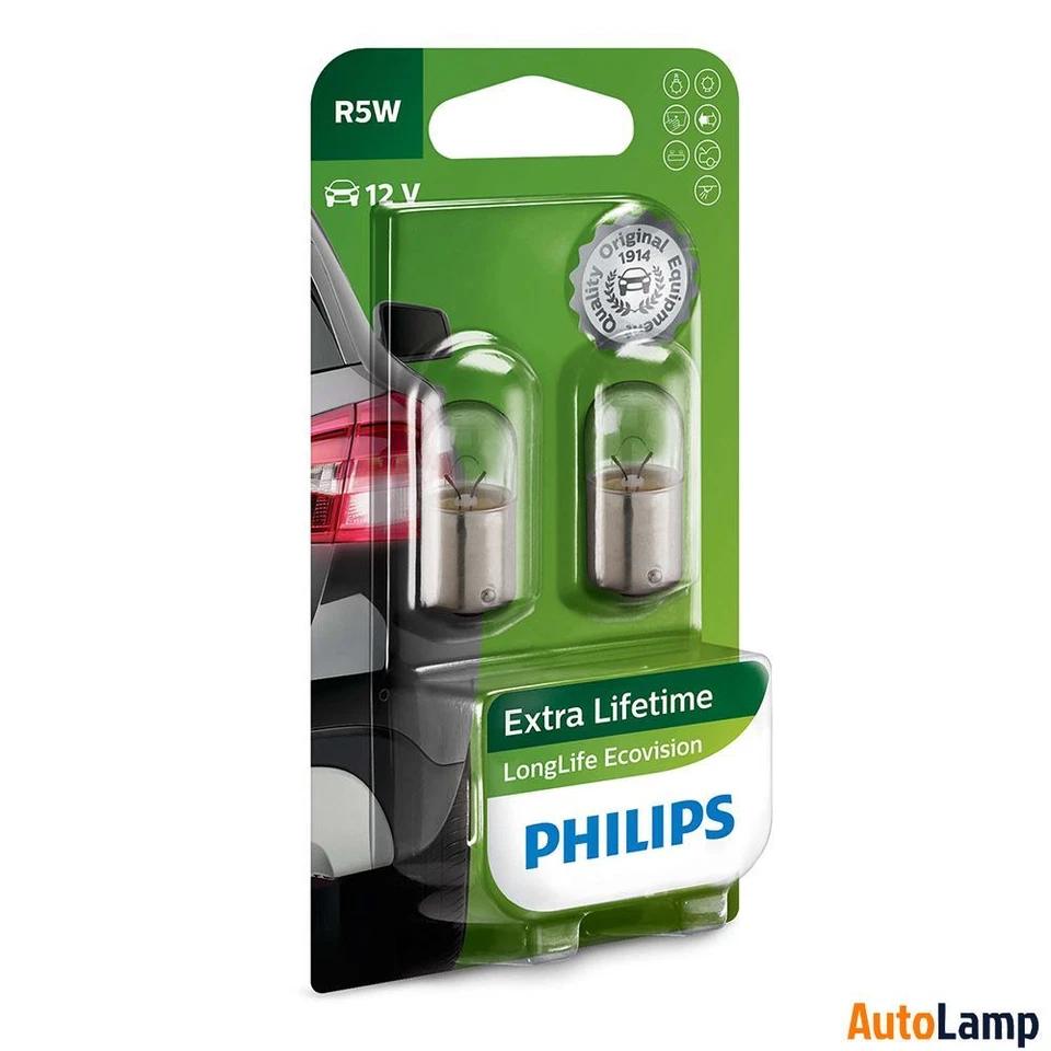 PHILIPS R5W Halogen Long Life Eco Vision 12V 5W BA15s Glühbirne 12821LLECOB2 Set - Bild 1 von 1