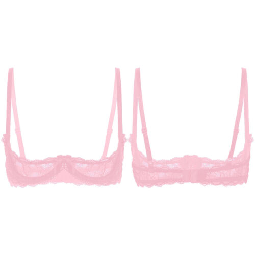 Women's Lace Floral Lingerie Bra Top See Through Underwire Unlined Shelf Bra - Picture 34 of 69
