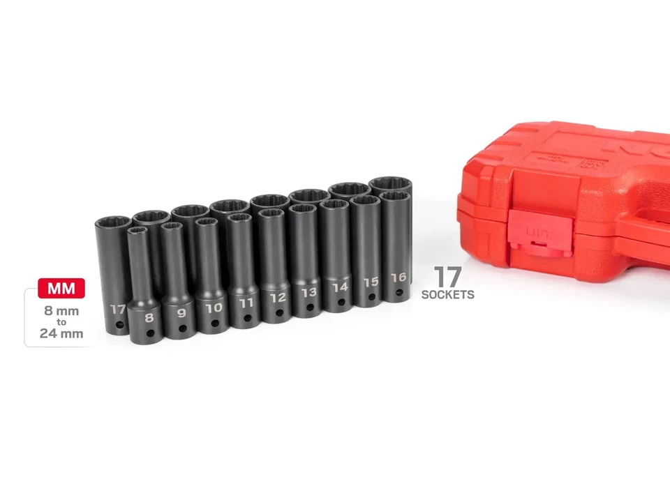Tekton 1/2 Inch Drive Deep 12-Pt Impact Socket Set, 17-Pc (8-24mm) SID92339 - Image 2 of 4