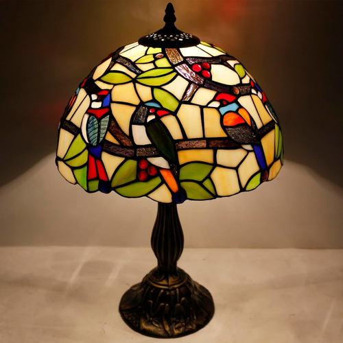 Tiffany Table Lamp Mix Color Stained Glass Bedside Lamp Double Birds Reading Des - Picture 3 of 8
