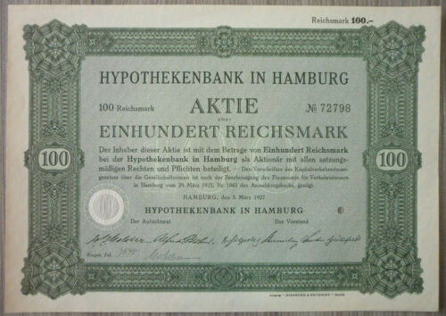 Compartir, Hypothekenbank En Hamburgo 1927 , (Art.3240) - Foto 1 di 1