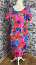 Vintage Women’s Bold Bright Floral Knee Length Sheath Dress Size UK 12