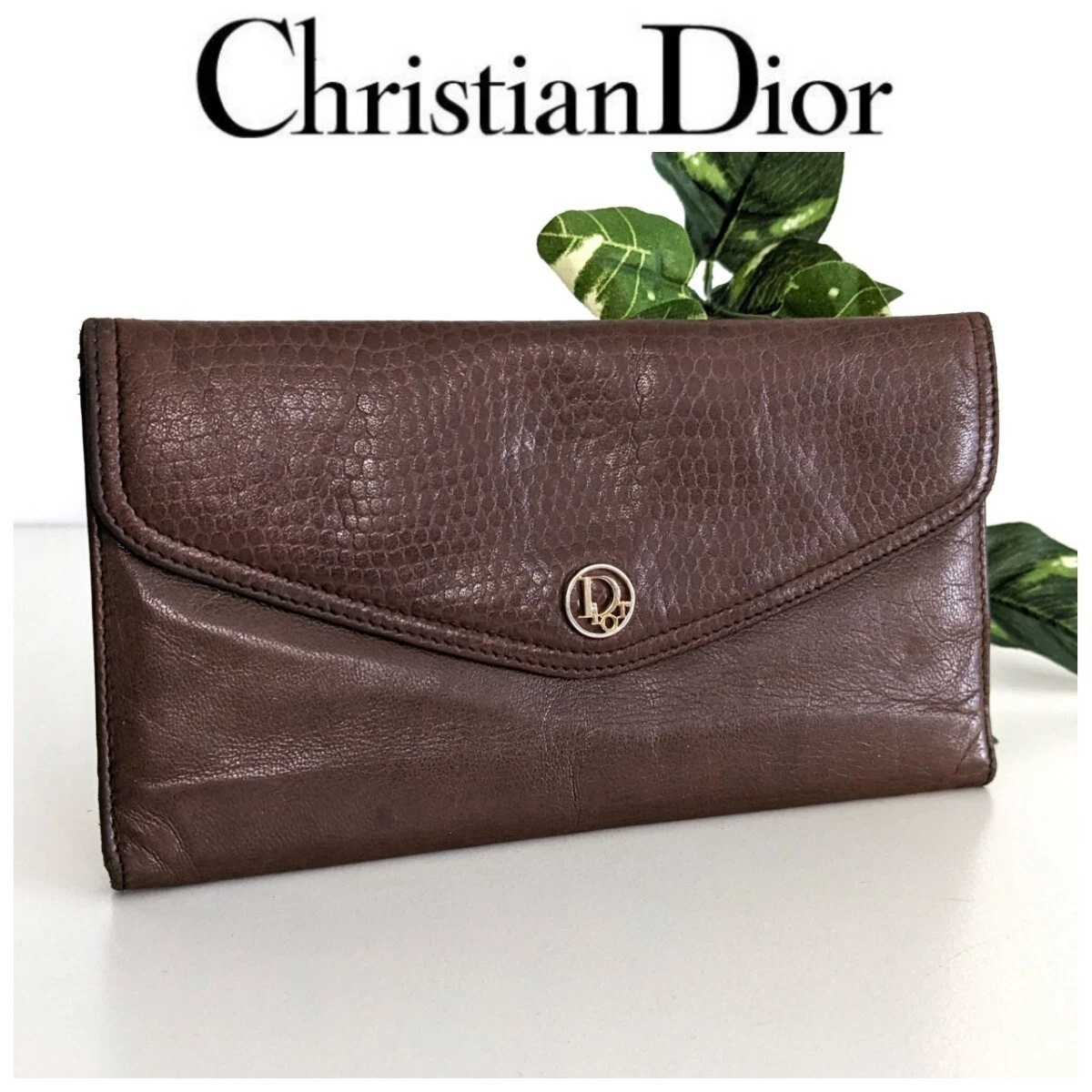 Portefeuille long vintage authentique Christian Dior cuir marron 18 x 10 x 1 cm