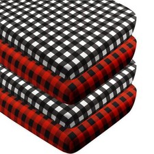 4 Pack Buffalo Check Plaid Neutral Unisex Fitted Baby Crib Sheets Set for Bab...