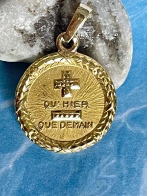 Rare Vintage d'amour AUGIS + Quhier Que Demain Pendant 14K Yellow Gold Finish