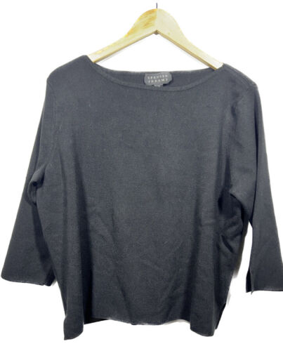 Spenser Jeremy Womens Designer Black Ribbed Silk Blend 2X 3/4 Sleeve Shirt Top - Picture 1 of 6