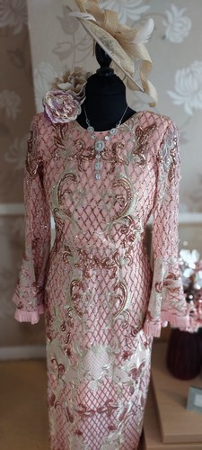 New River Island Pink Blush Sequin Evening Wedding Occasion Flare Sleeve Dress 8 - Picture 17 of 18