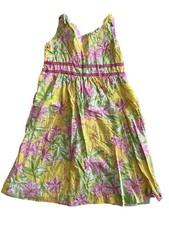 VTG Lilly Pulitzer Girls Floral Elephant Yellow Pink A Line Maxi Dress Beach 8