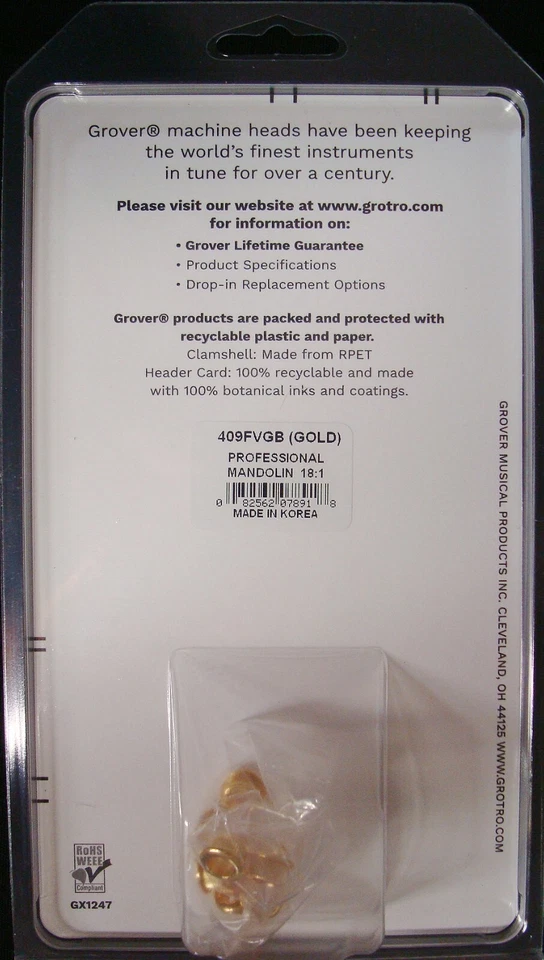 Grover 409FVGB 409 Series “FV” Vintage Style Mandolin Tuners, Gold w/Black - Image 4 of 4