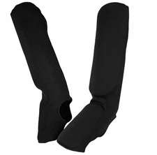 Martial Arts Elastic Black Cloth Shin Instep 7/8" Ultra Protective Padded Guard 