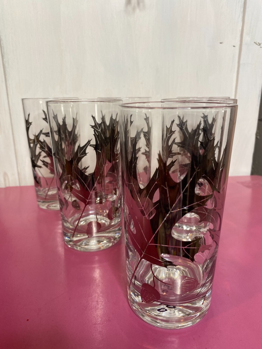 1960s vintage Set of six Libbey Silver Leaf Frosted Flat Tumblers 