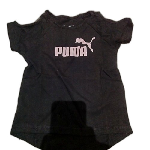 Puma Size 4 Kids Girls Black T-shirt With Pink Sparkling Letters Glitter NWT