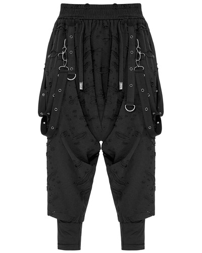 Punk Rave Mens Apocalyptic Punk Broken Knit Drop Crotch Harem Pants - Picture 3 of 13