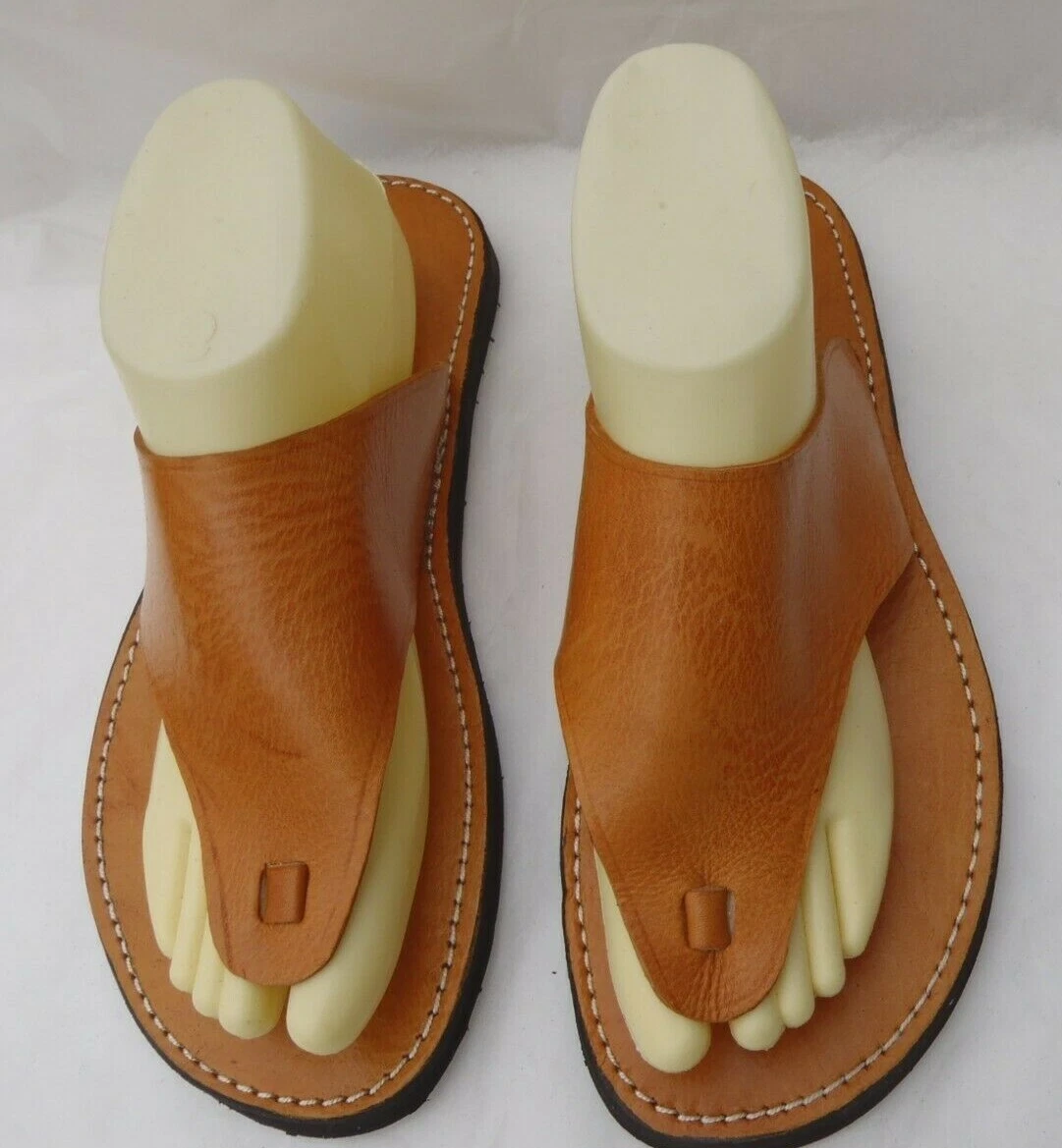 MENS 100% MOROCCAN LEATHER TOE POST FLIP FLOPS * SANDALS * TAN * 5 SIZES