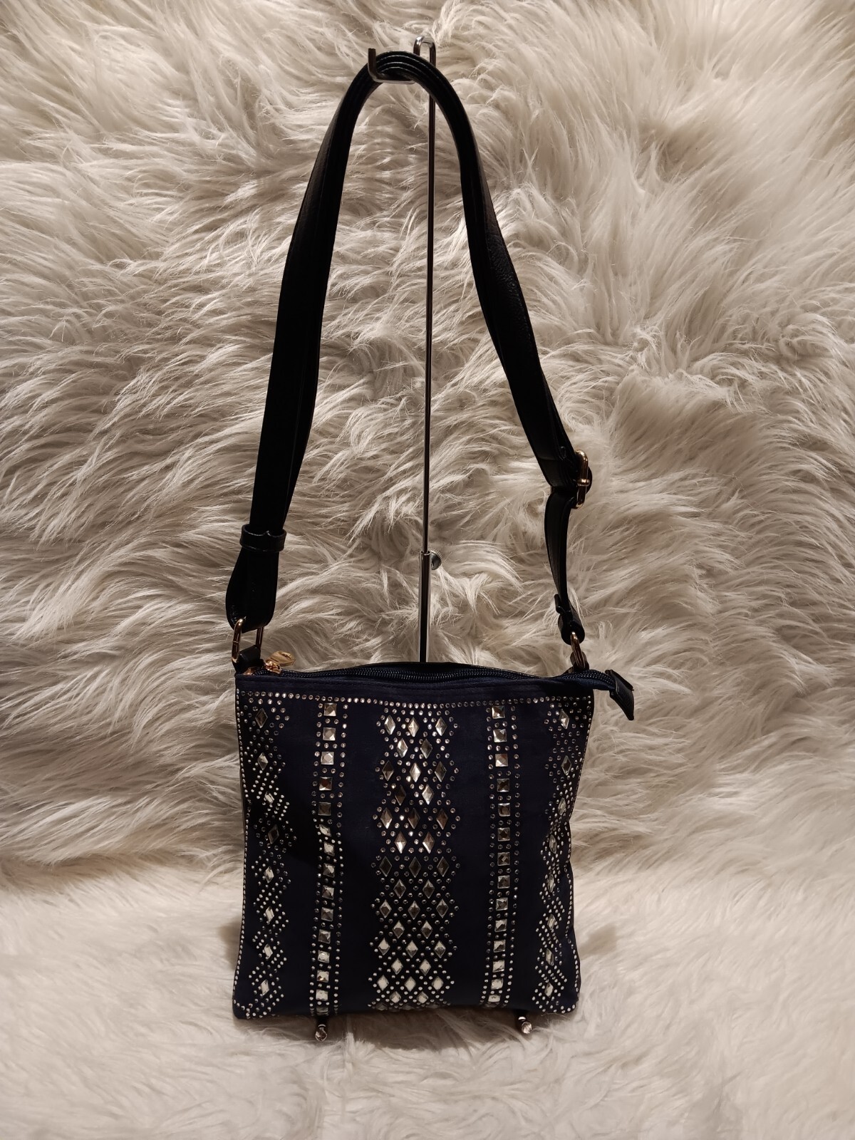 HANDBAG EXPRESS NAVY BLUE RHINESTONE CROSSBODY SLING-image