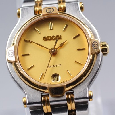 S Size Vintage GUCCI 9000L Quartz Gold Dial 25mm Women's Watch Near MINT