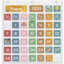 46 Pockets Classroom Calendar Pocket Chart with 77 Cards, Daily Monthly Learn...