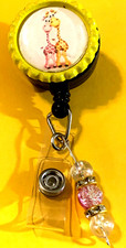 Animal Giraffe 4 Id badge holder retractable alligator clip