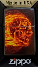 ZIPPO LIGHTER FLAMING SKULL BLACK MATTE FINISH NEW IN ORIG BOX