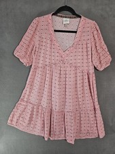Knox Rose Womens Mini Dress Vneck Boho Medium M Tunic Pink Tiered Cottagecore