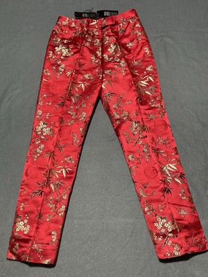 NWT Etcetera Women's Sz 4 Red Dress Pants Asian Orient Express Silk NEW L K